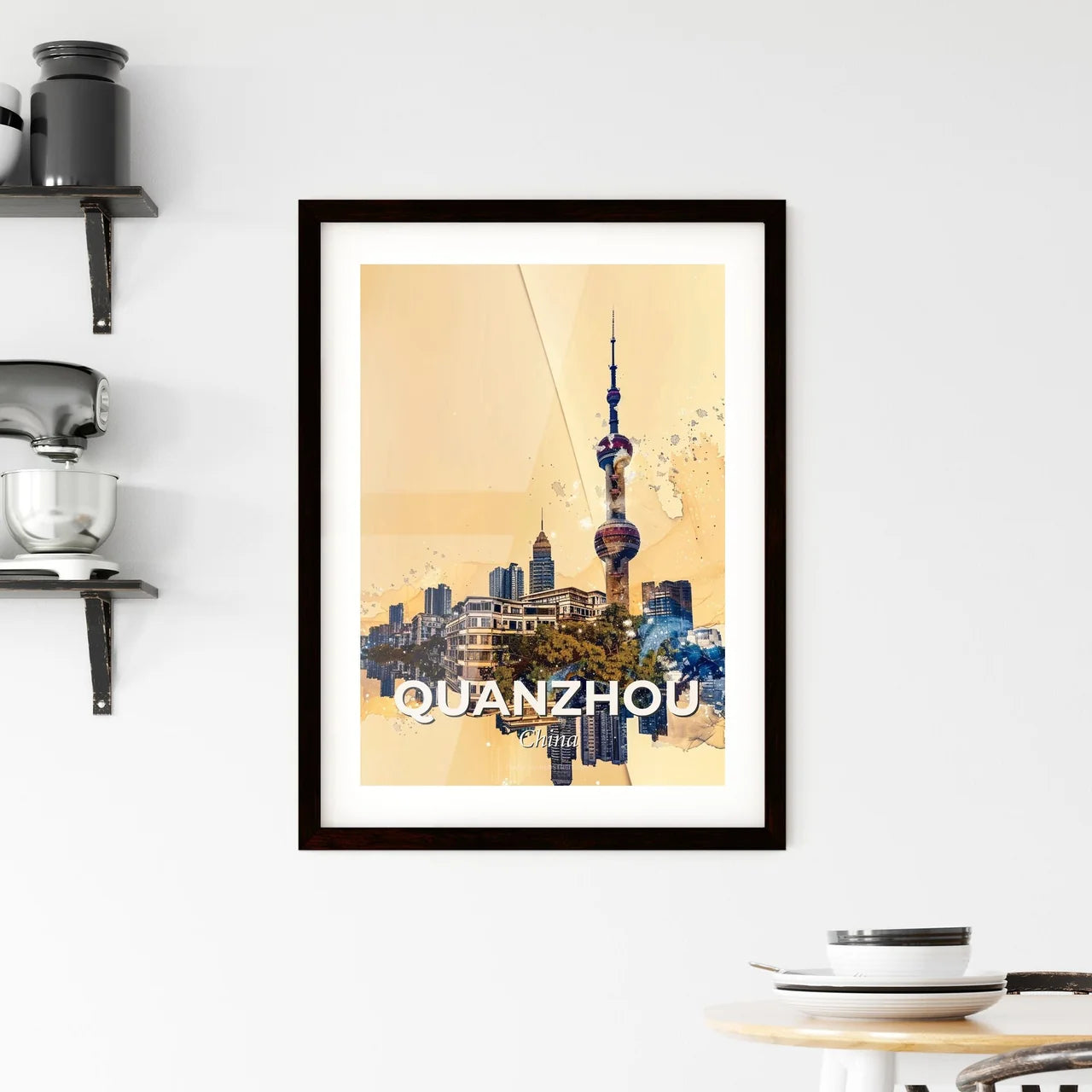 Quanzhou City Skyline Double Exposure Art Framed Print