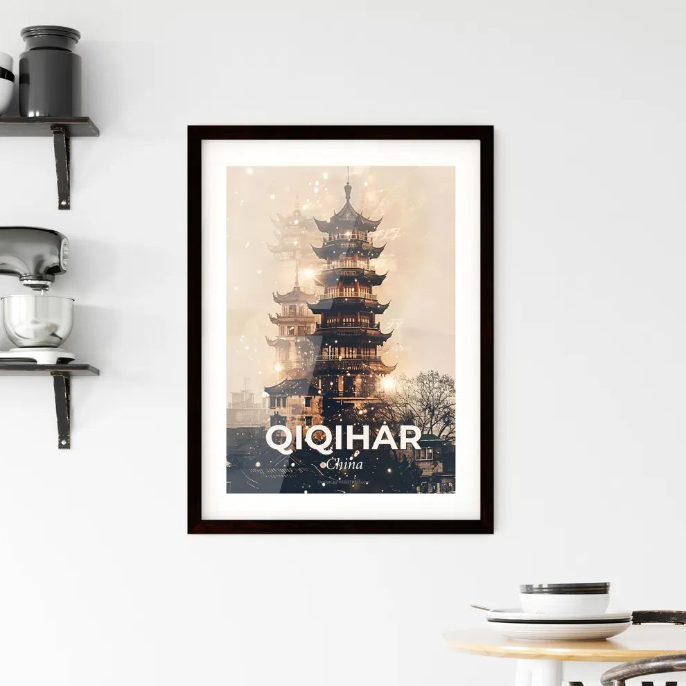 Qiqihar Skyline: Unique Double Exposure Art Framed Print