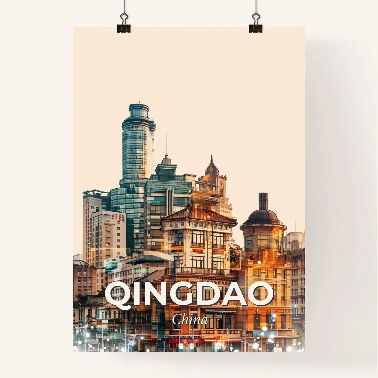 Qingdao Skyline Composite Art with Sparkle Poster