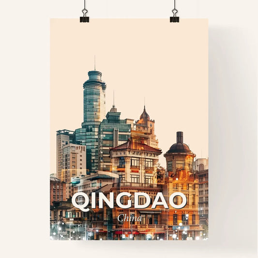 Qingdao Skyline Composite Art with Sparkle Poster