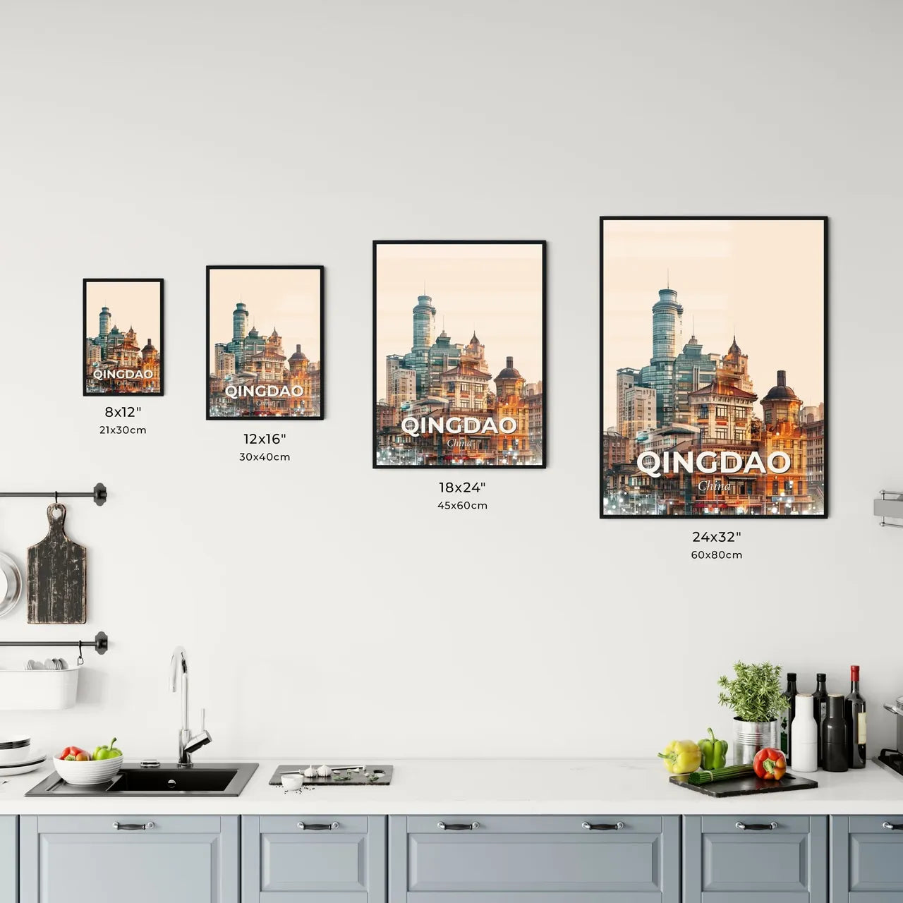 Qingdao Skyline Composite Art with Sparkle Office Art