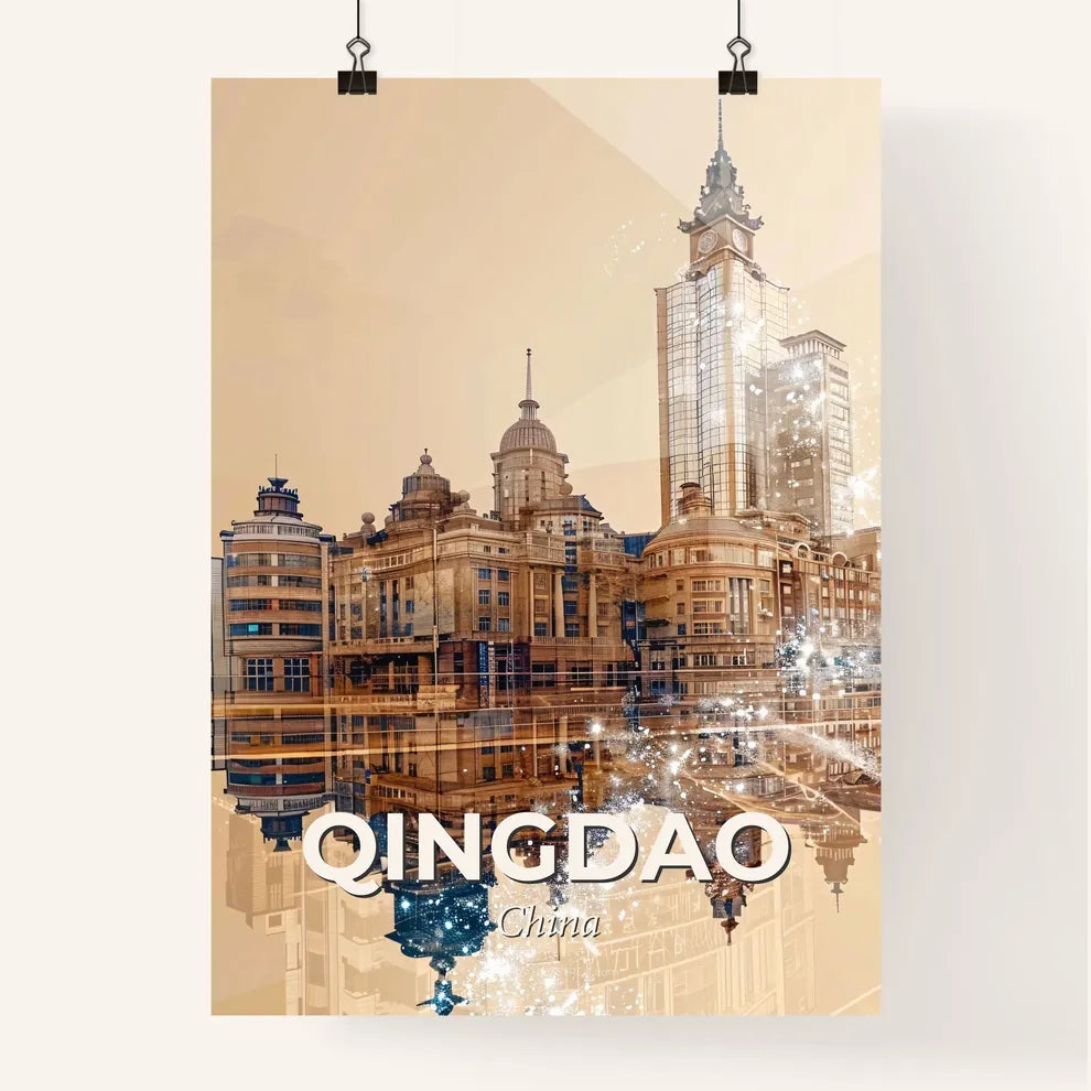Qingdao Skyline Double Exposure Iconic Art Poster Poster