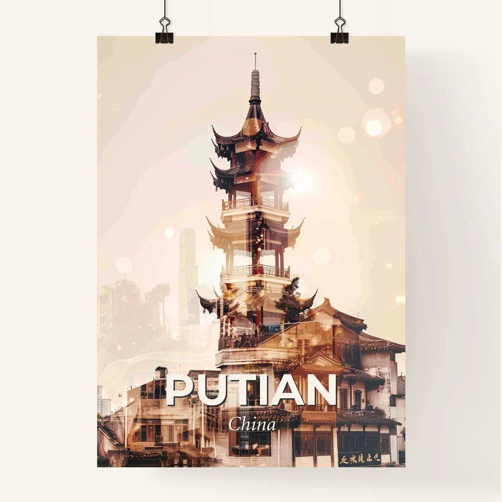 Putian City Skyline Night Scene Bright Beige Paper Poster