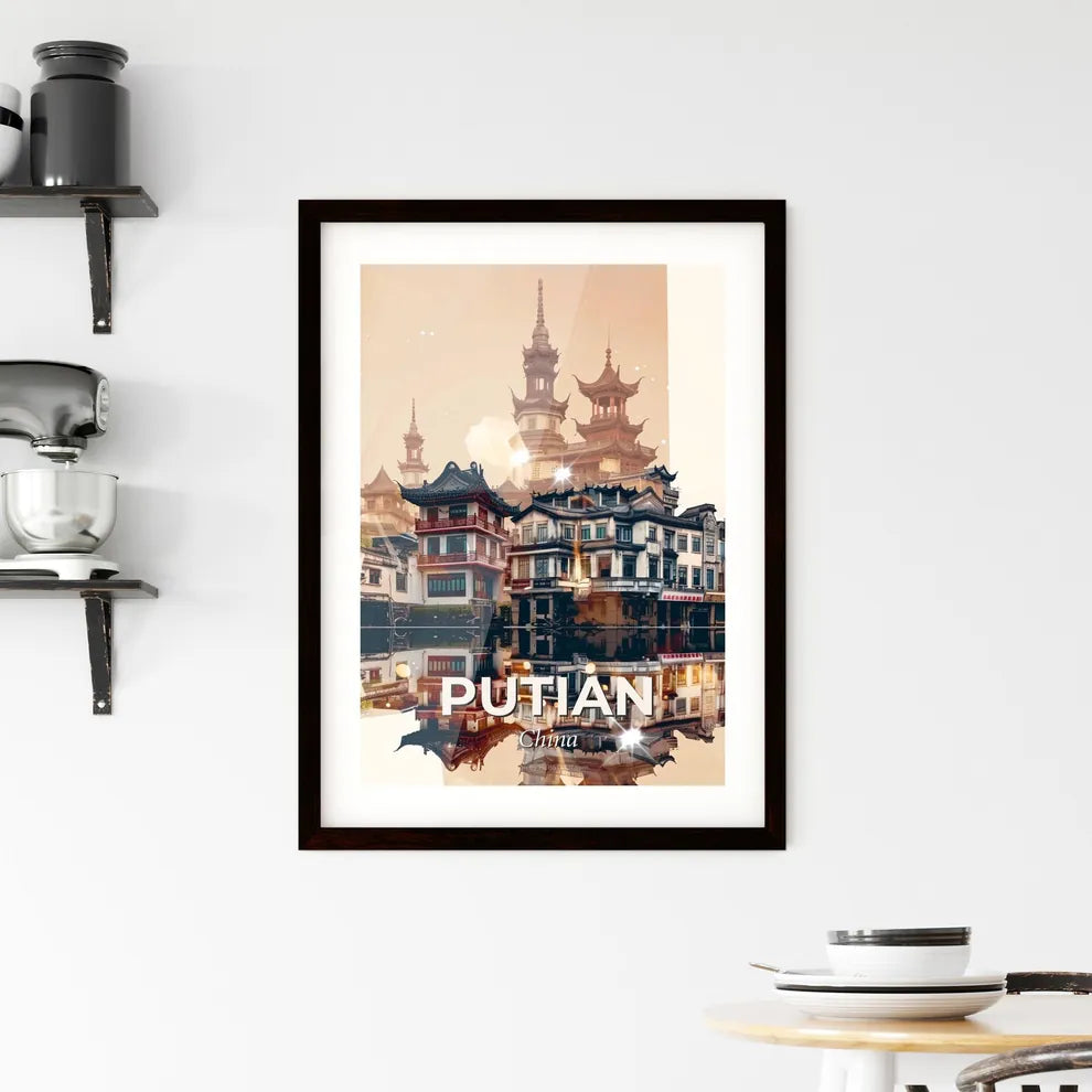 Putian: Double Exposure Skyline Tapestry Framed Print