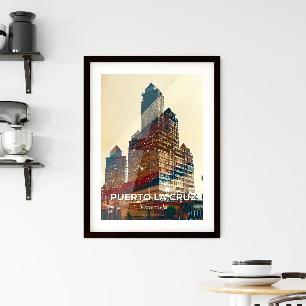 Puerto La Cruz: Double Exposure Urban Skyline Vista Framed Print