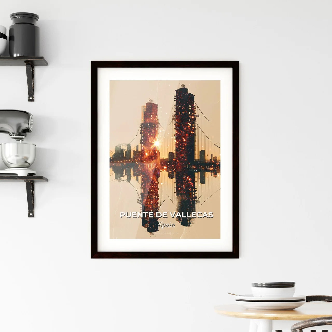 Puente de Vallecas Cityscape Icons in Double Exposure Framed Print