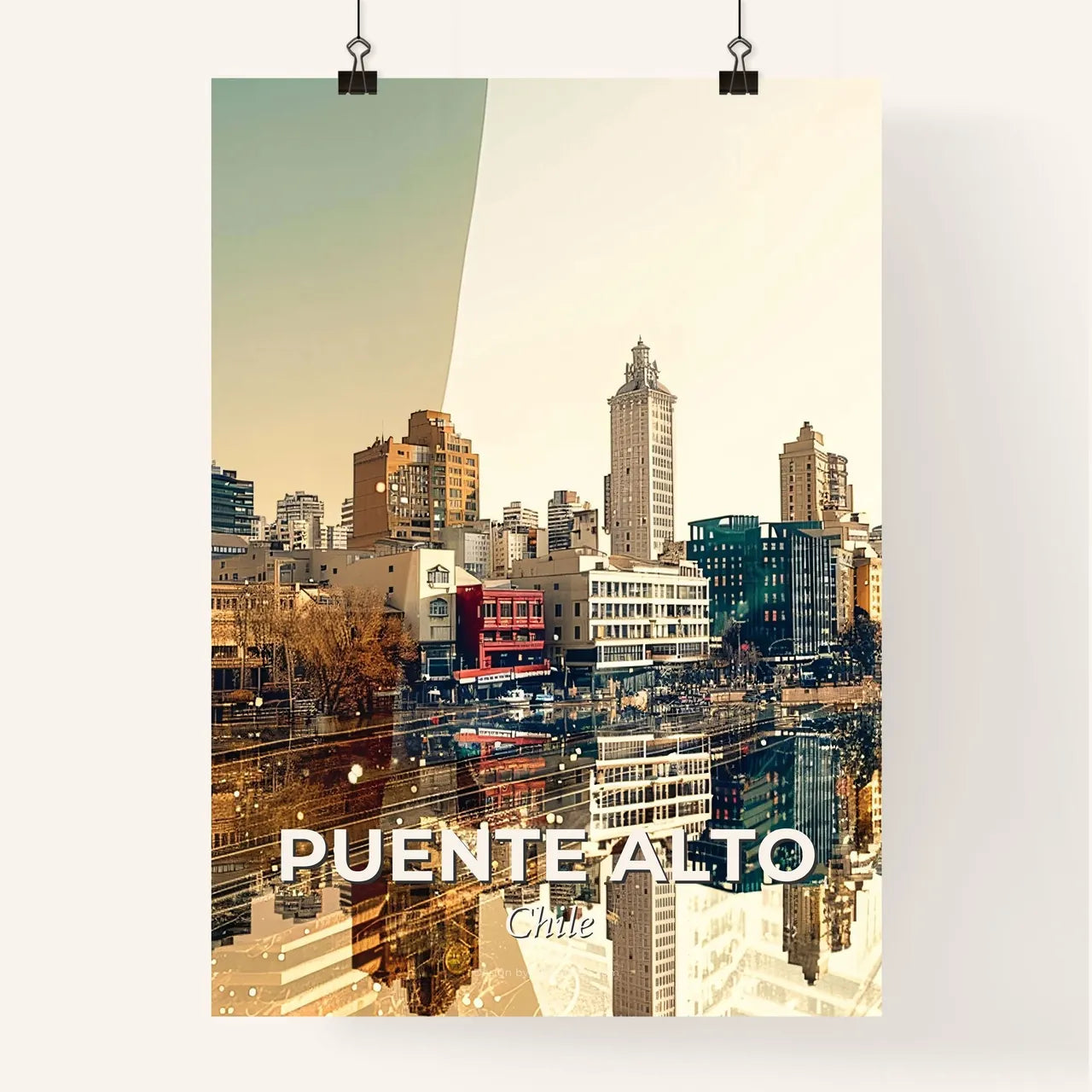 Puente Alto City Skyline Double Exposure Poster Art Poster