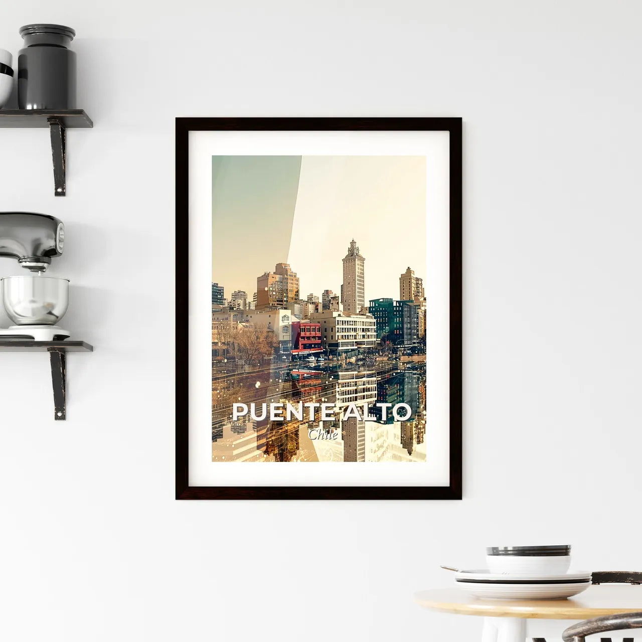 Puente Alto City Skyline Double Exposure Poster Art Framed Print