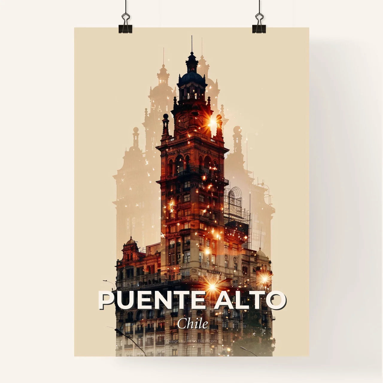 Puente Alto City Skyline Art: Double Exposure Dreamscape Poster