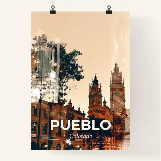 Pueblo Cityscape Silhouette with Architecture Glints Poster