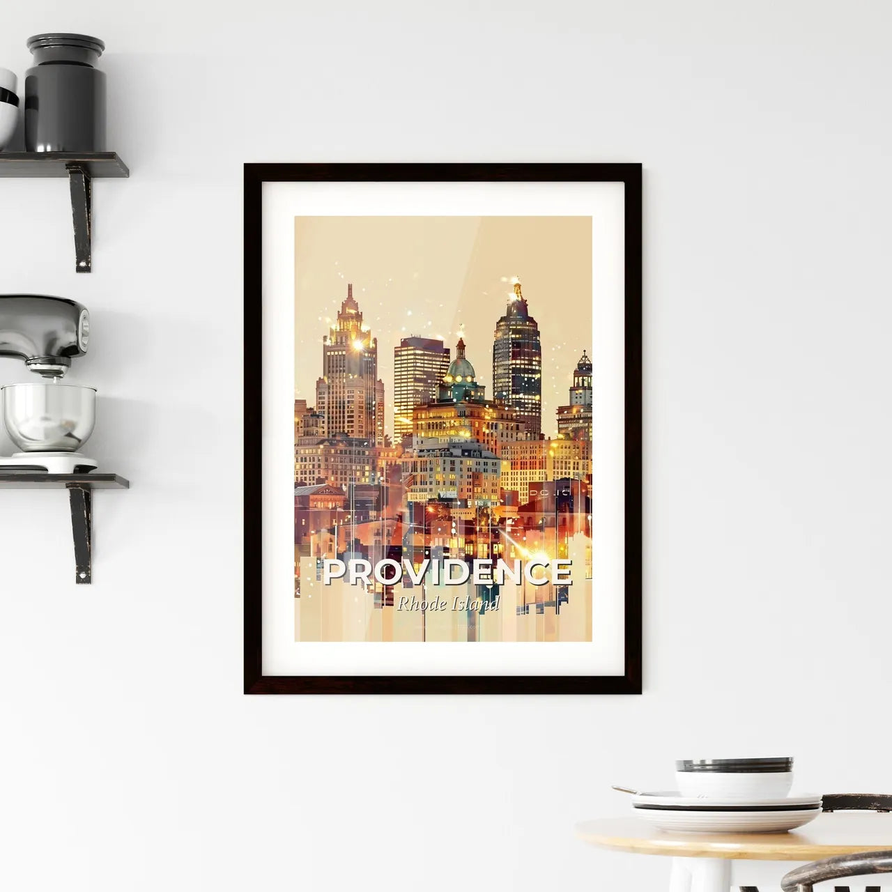 Providence: City Skyline Double Exposure Poster Art Framed Print