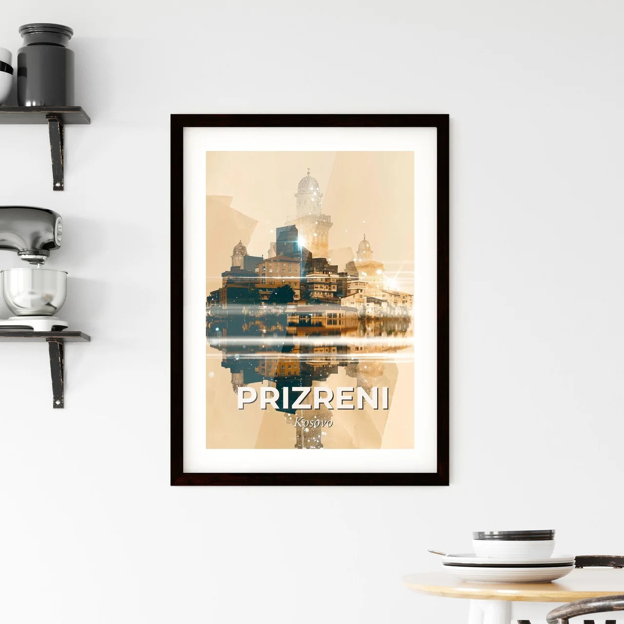 Prizreni Skyline Art Poster: Cityscape and Architecture Framed Print