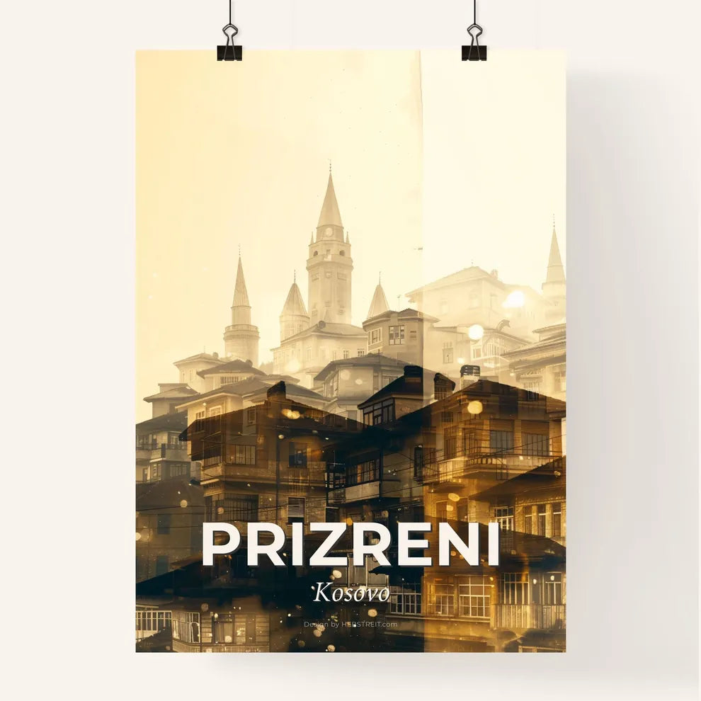 Prizren City Skyline & Local Icons Double Exposure Art Poster Poster