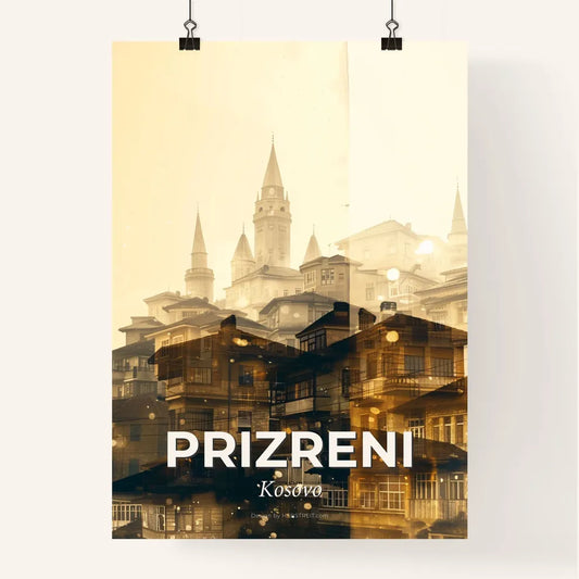 Prizren City Skyline & Local Icons Double Exposure Art Poster Poster