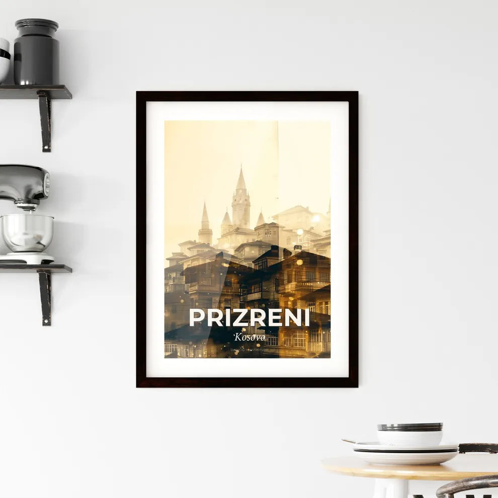Prizren City Skyline & Local Icons Double Exposure Art Poster Framed Print