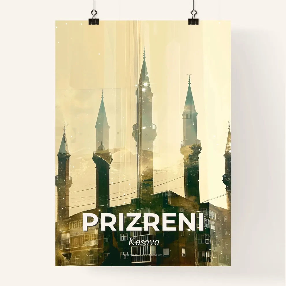 Prizreni City Skyline Double Exposure Art Poster Poster