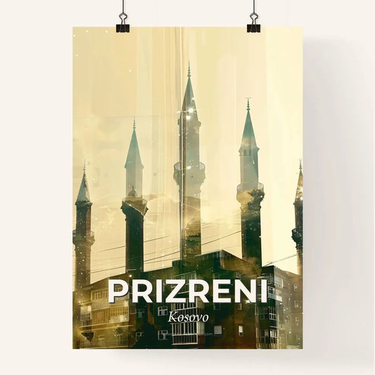 Prizreni City Skyline Double Exposure Art Poster Poster