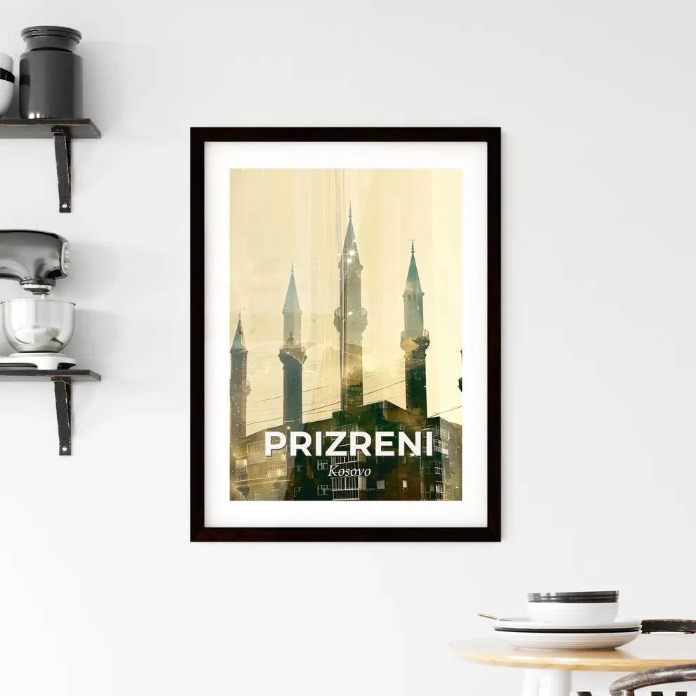 Prizreni City Skyline Double Exposure Art Poster Framed Print