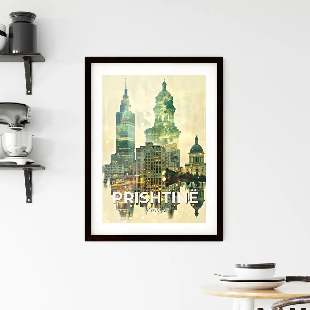 Prishtina Skyline Iconography Artistic Poster Framed Print