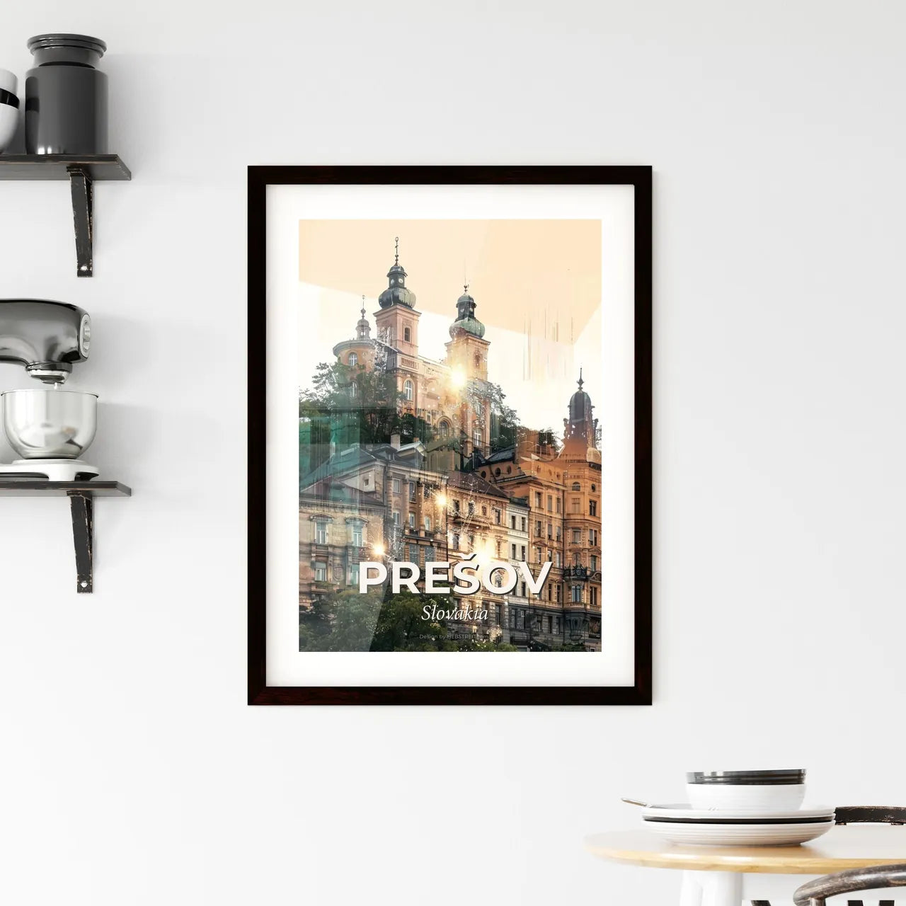 Prešov Skyline in Double Exposure Composite Art Framed Print