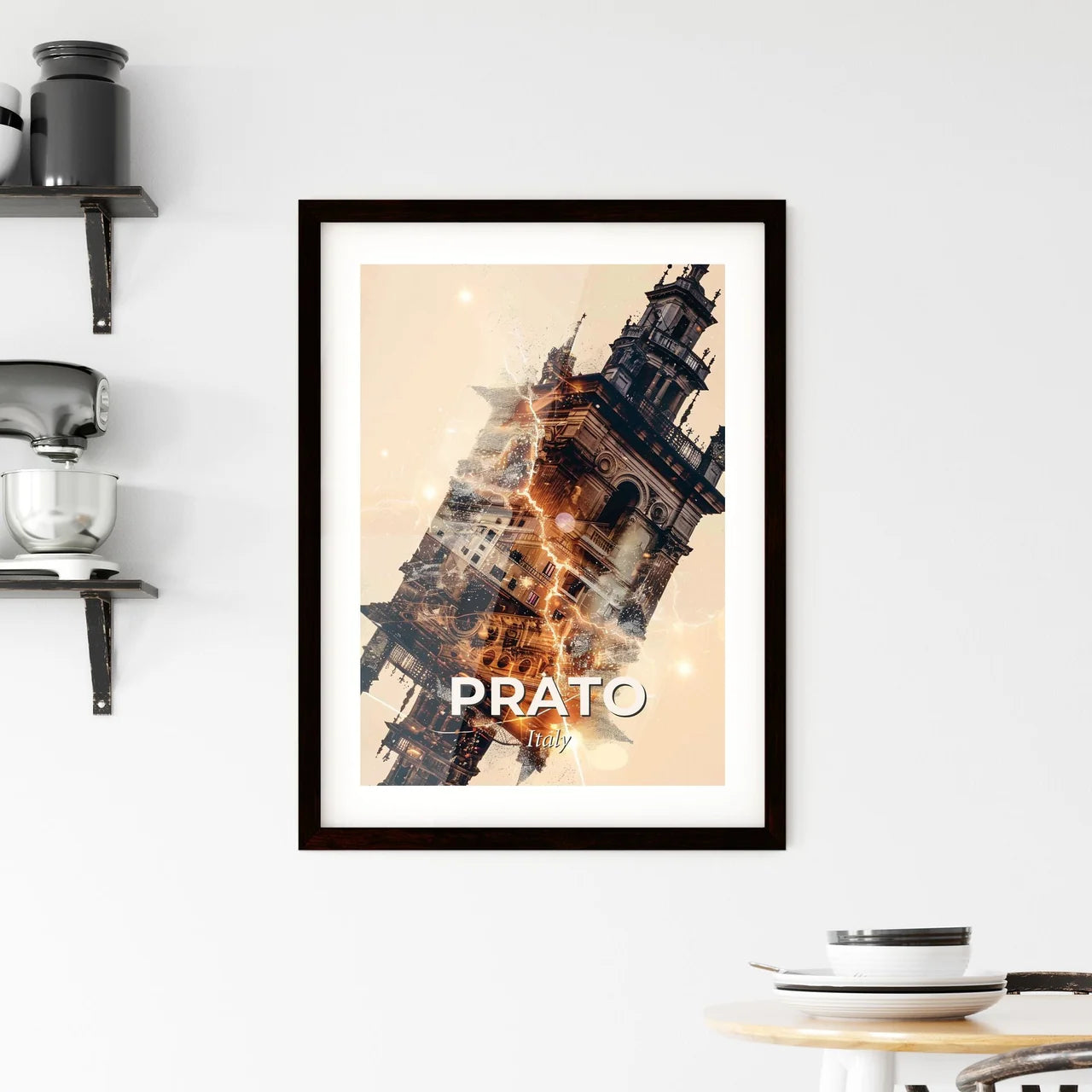 Prato Skyline Composite Architectural Art Bright Beige Framed Print