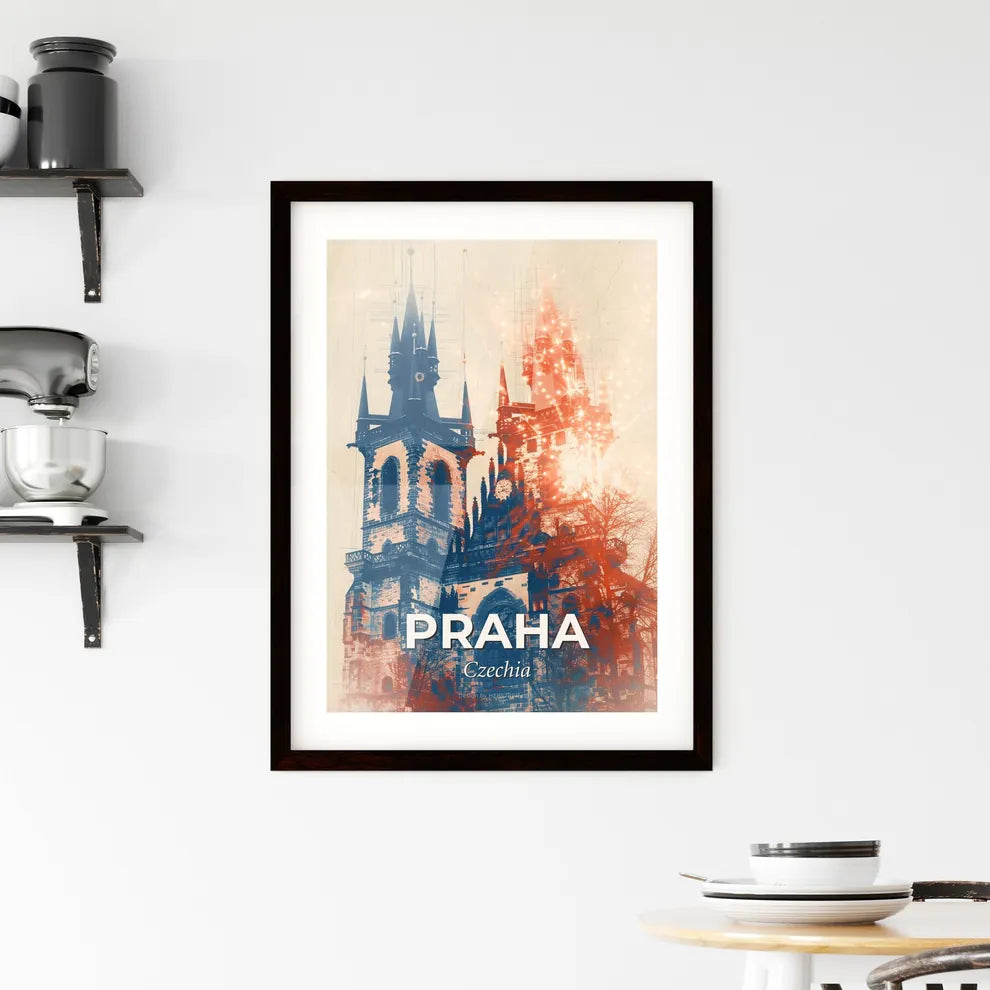 Prague Skyline Double Exposure Beige Art Framed Print