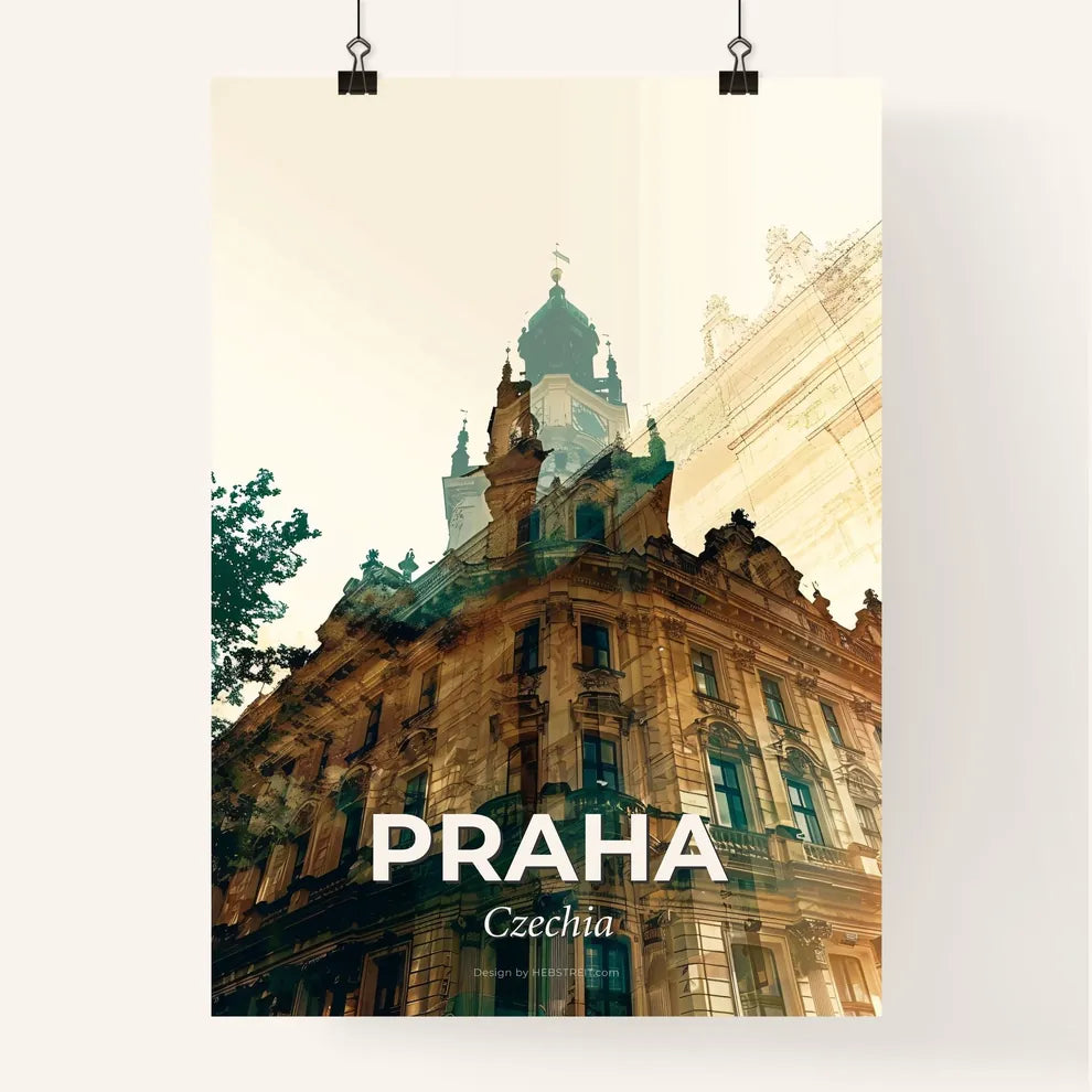 Prague Silhouette Skyline Double Exposure Poster Poster