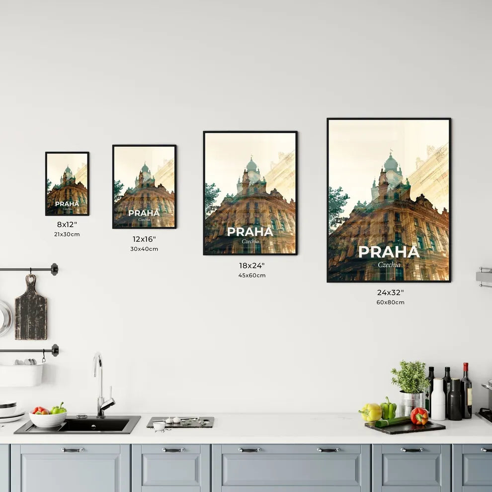 Prague Silhouette Skyline Double Exposure Poster Office Art