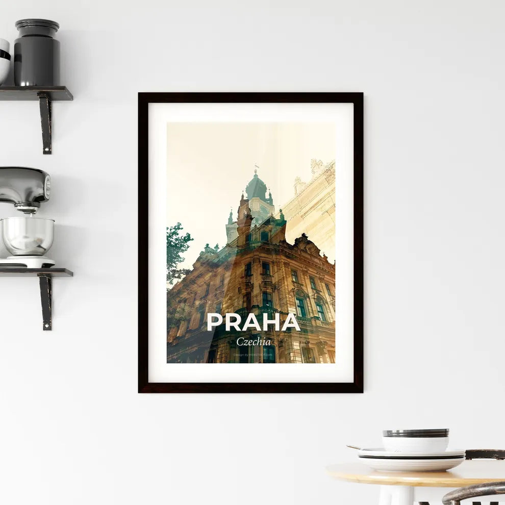 Prague Silhouette Skyline Double Exposure Poster Framed Print