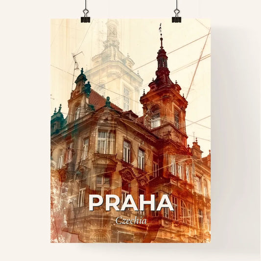 Prague Skyline Double Exposure Art Deco Poster Poster