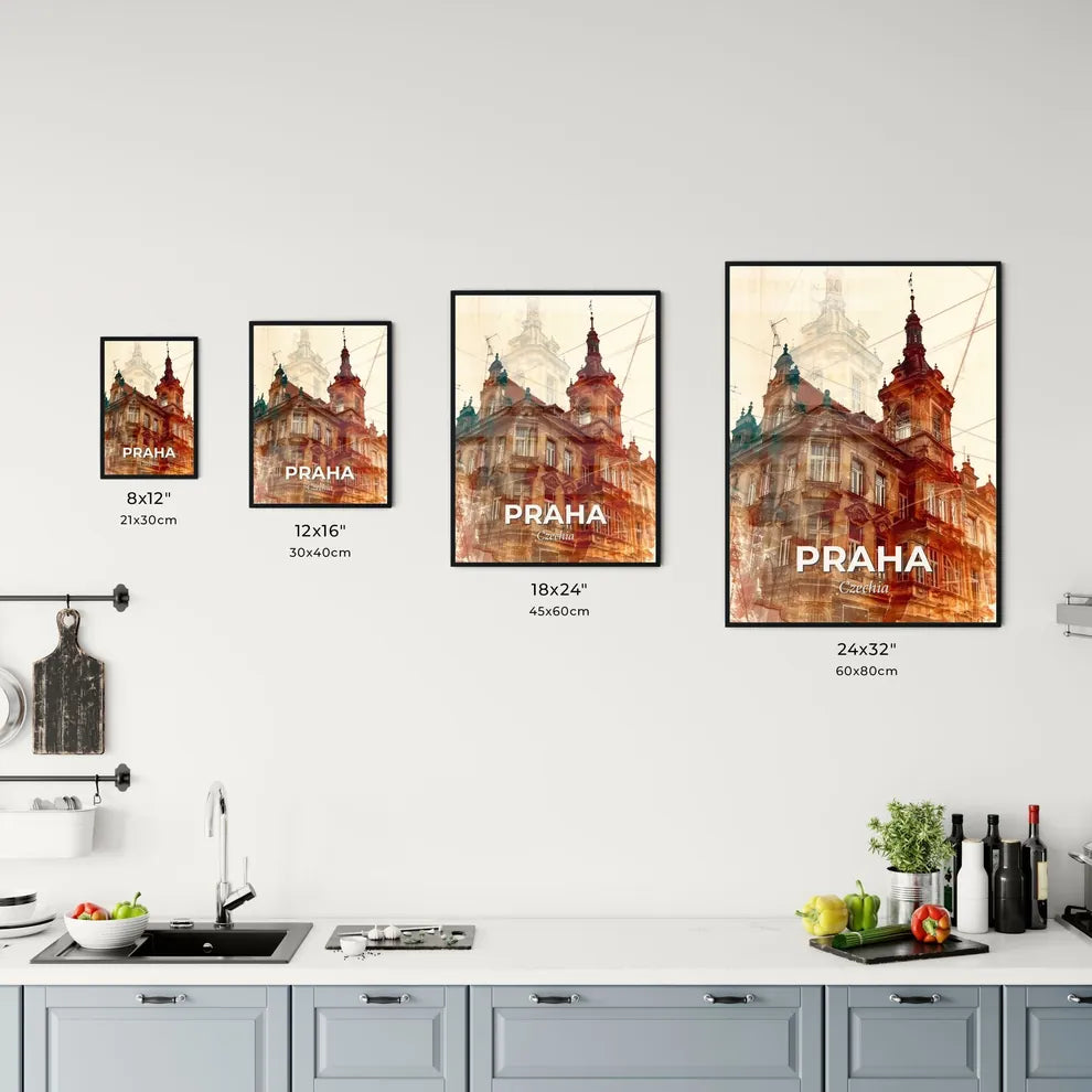 Prague Skyline Double Exposure Art Deco Poster Office Art
