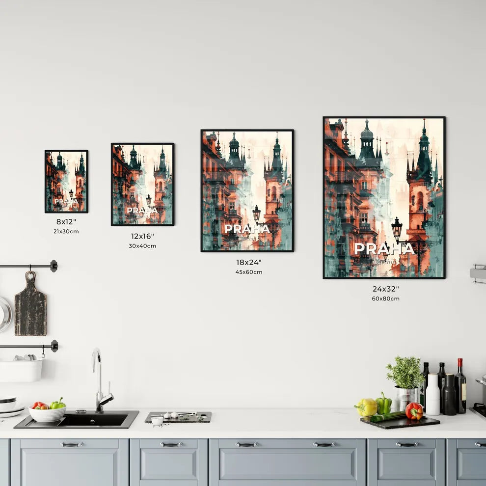 Prague Architectural Skyline Cityscape Art Poster Office Art