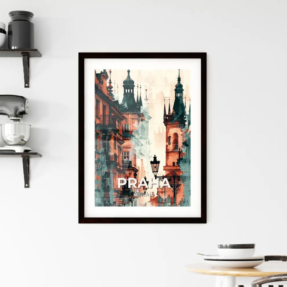 Prague Architectural Skyline Cityscape Art Poster Framed Print