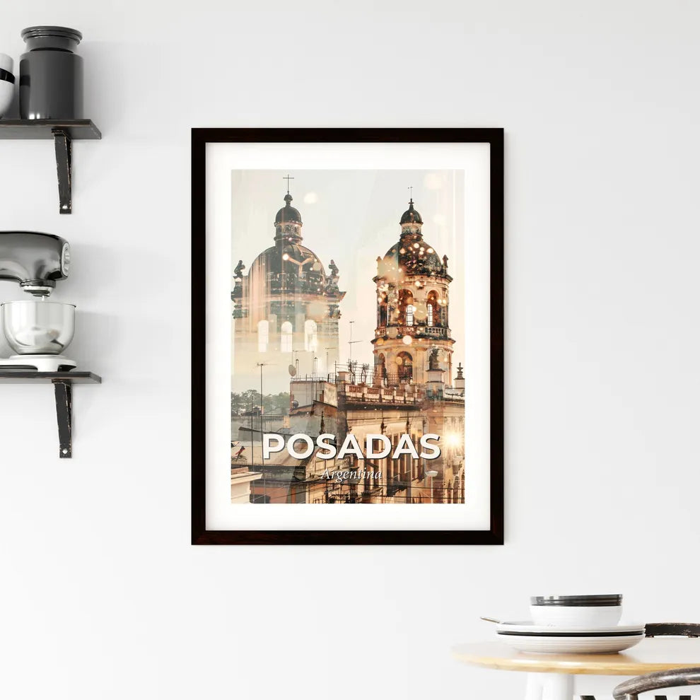 Posadas Skyline Art: City Icons in Radiant Beige Framed Print