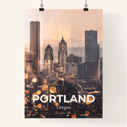 Portland Skyline Double Exposure Cityscape Poster Poster