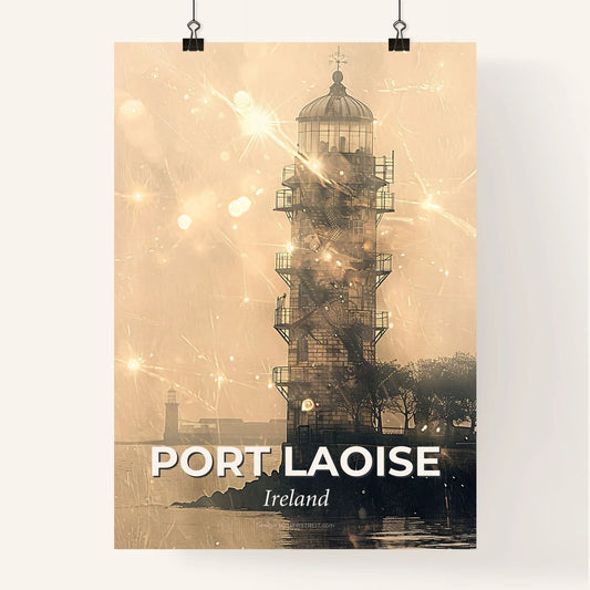 Port Laoise Skyline Art, Bright Beige Paper Background Poster