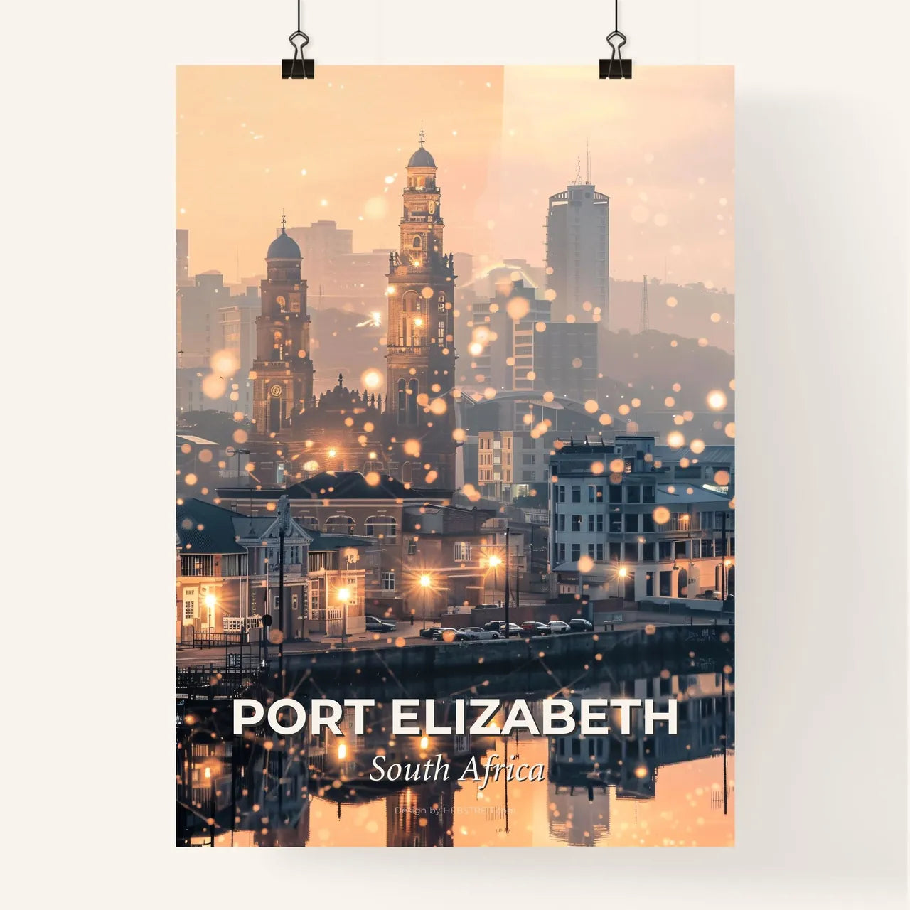 Port Elizabeth Skyline Art on Beige Poster