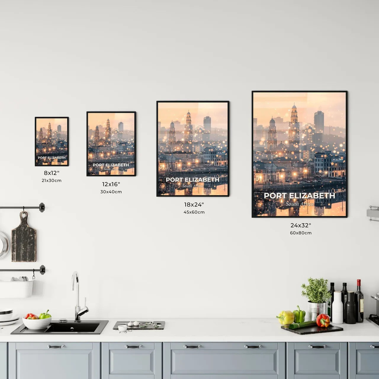 Port Elizabeth Skyline Art on Beige Office Art