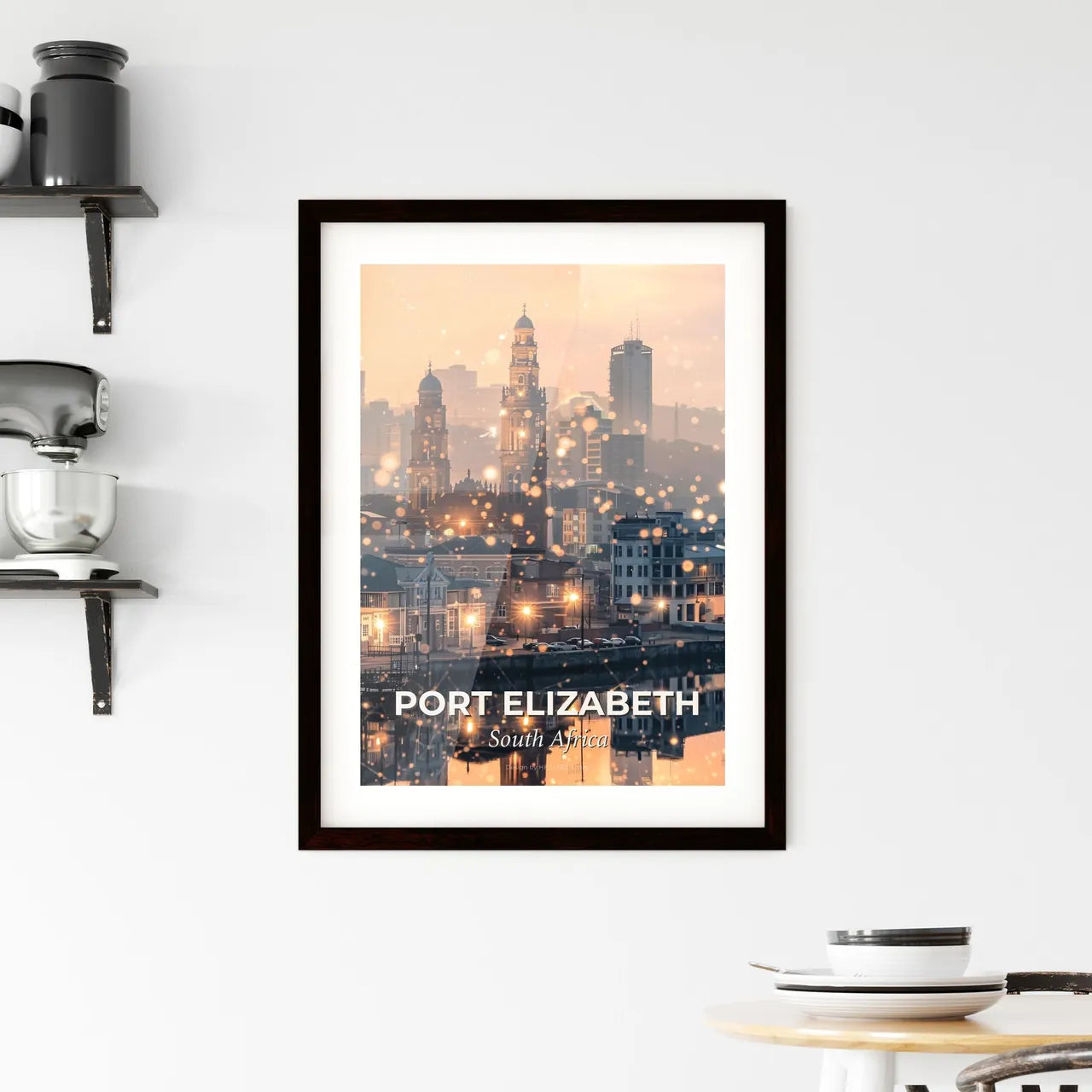 Port Elizabeth Skyline Art on Beige Framed Print