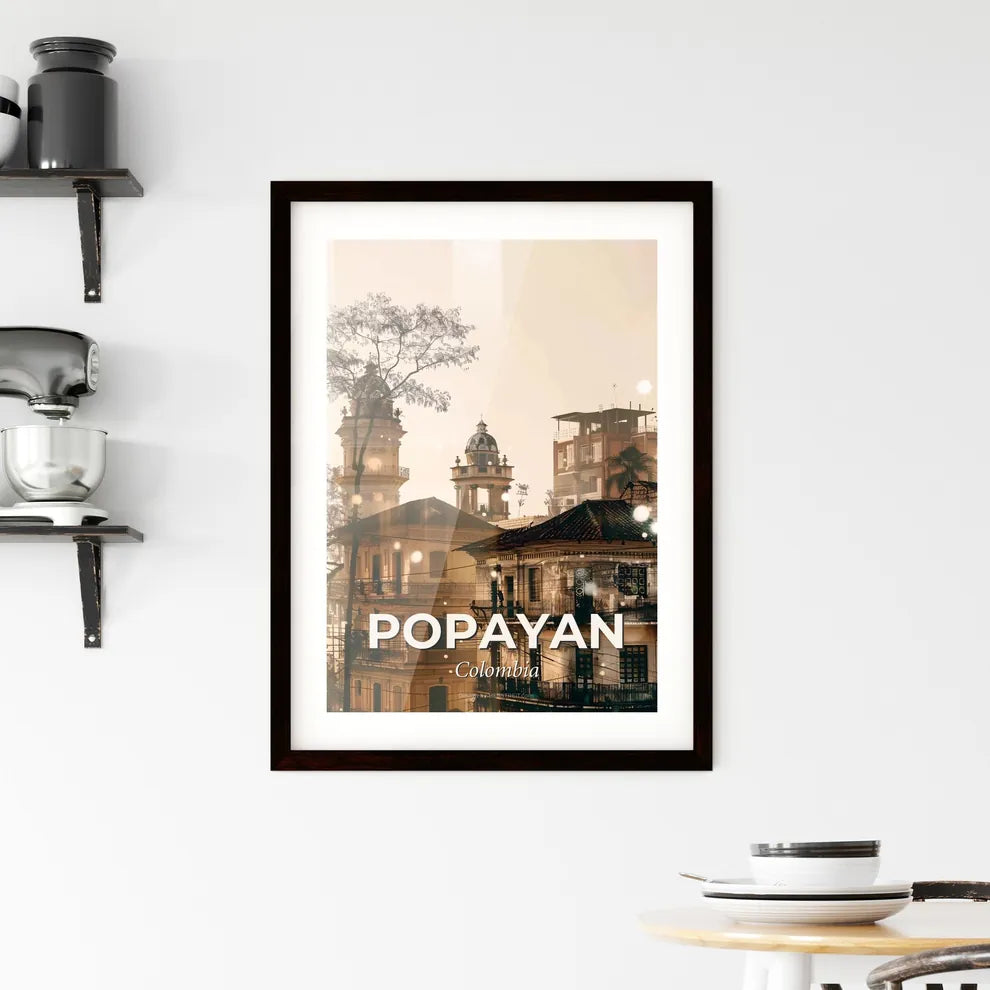 Popayan City Skyline Double Exposure Poster Art Framed Print