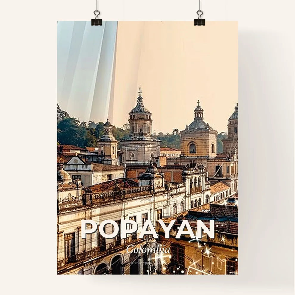 Popayan City Skyline Composite Art on Beige Poster