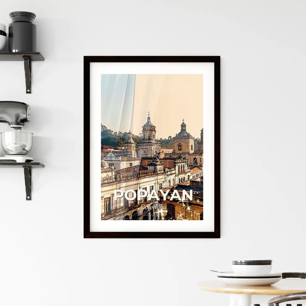 Popayan City Skyline Composite Art on Beige Framed Print