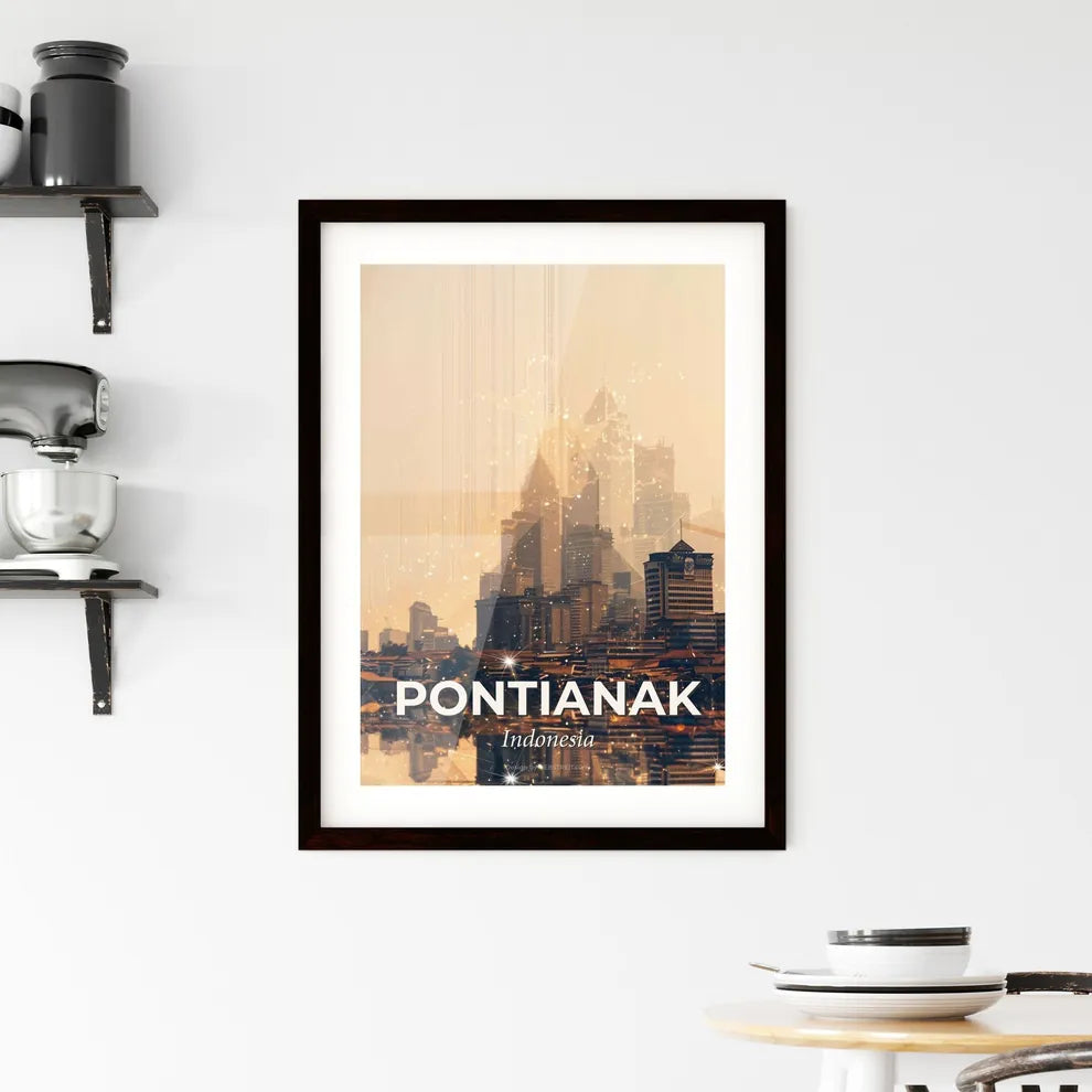 Pontianak Pontianak Skyline Bright Beige Framed Print