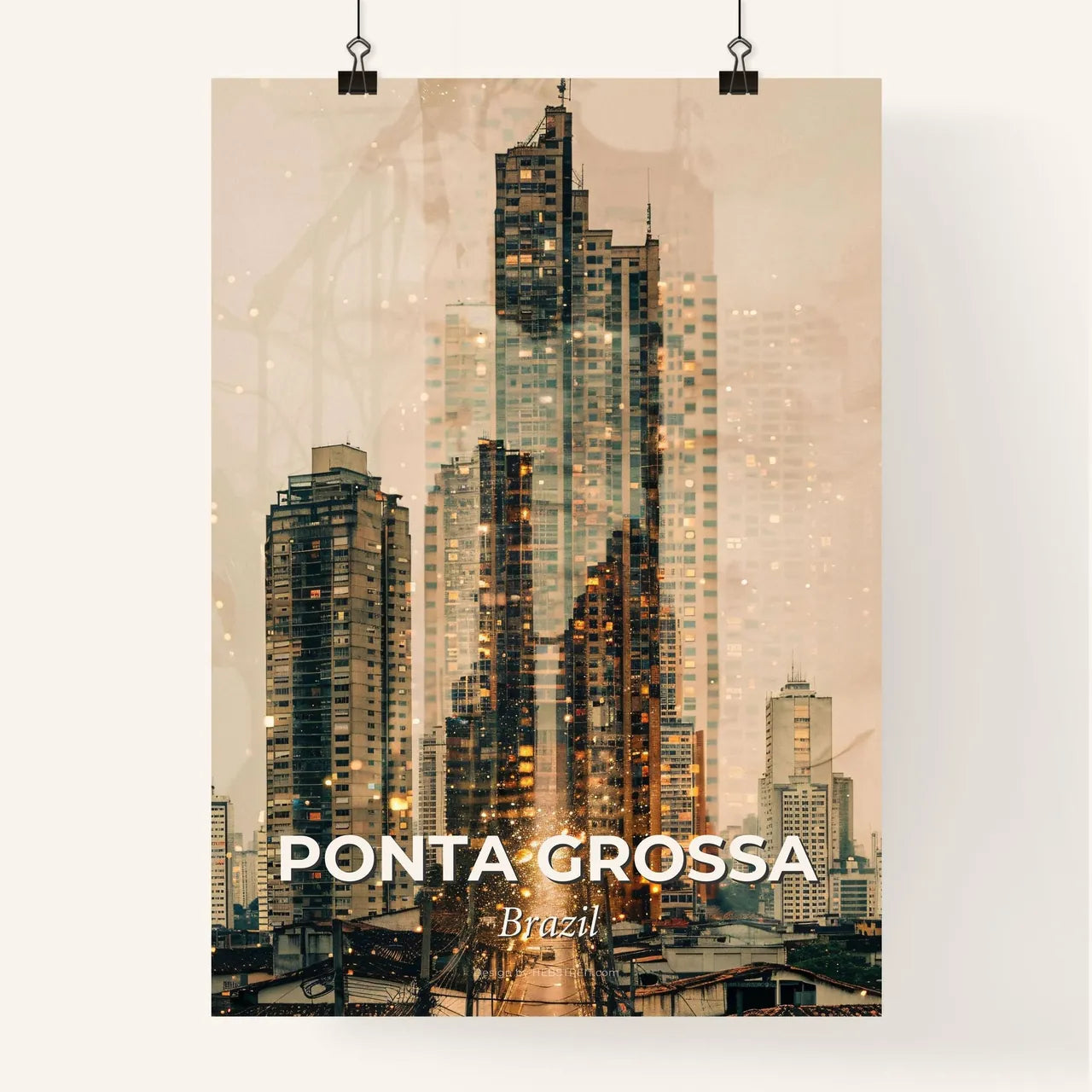 Ponta Grossa Skyline Composite City Poster Design Poster
