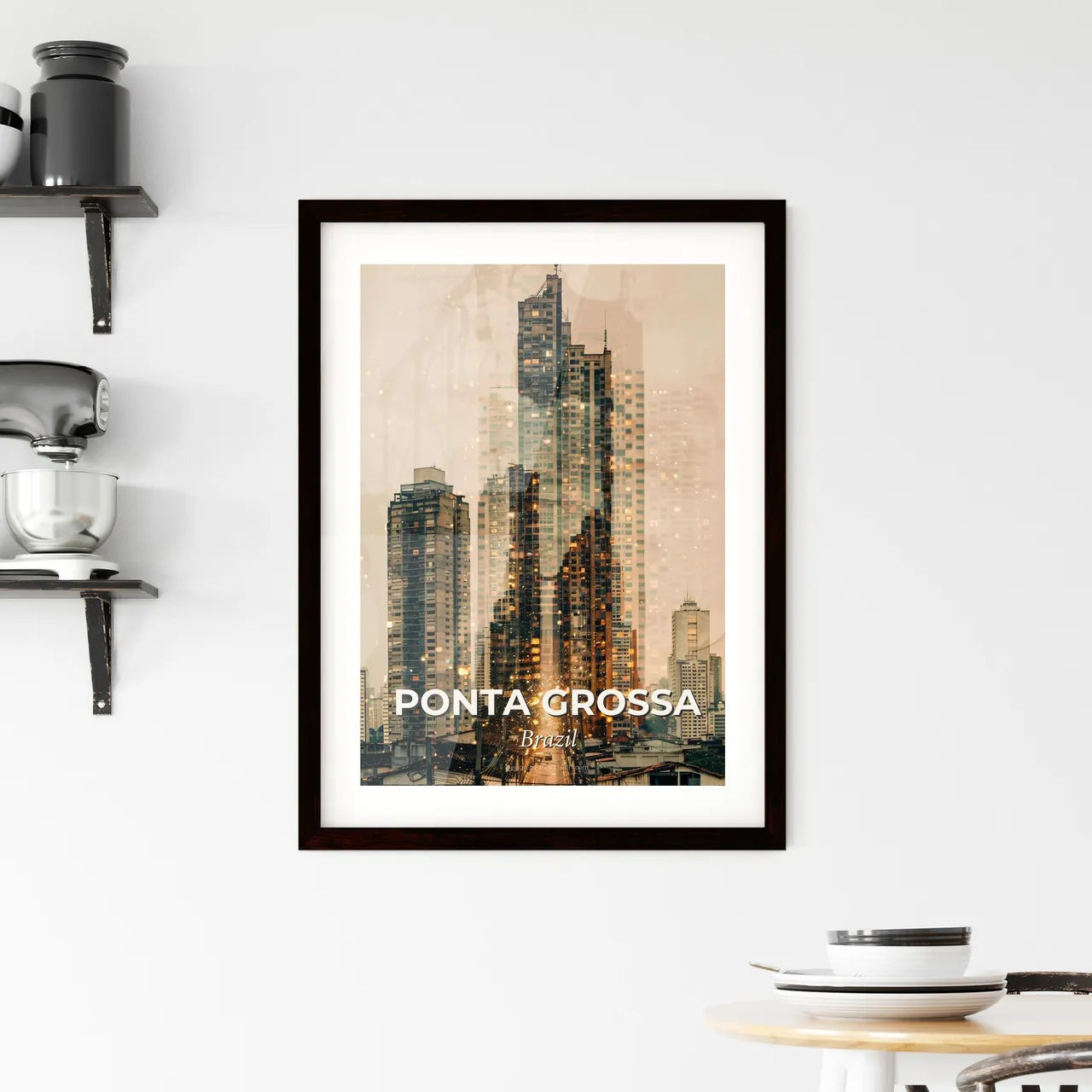 Ponta Grossa Skyline Composite City Poster Design Framed Print