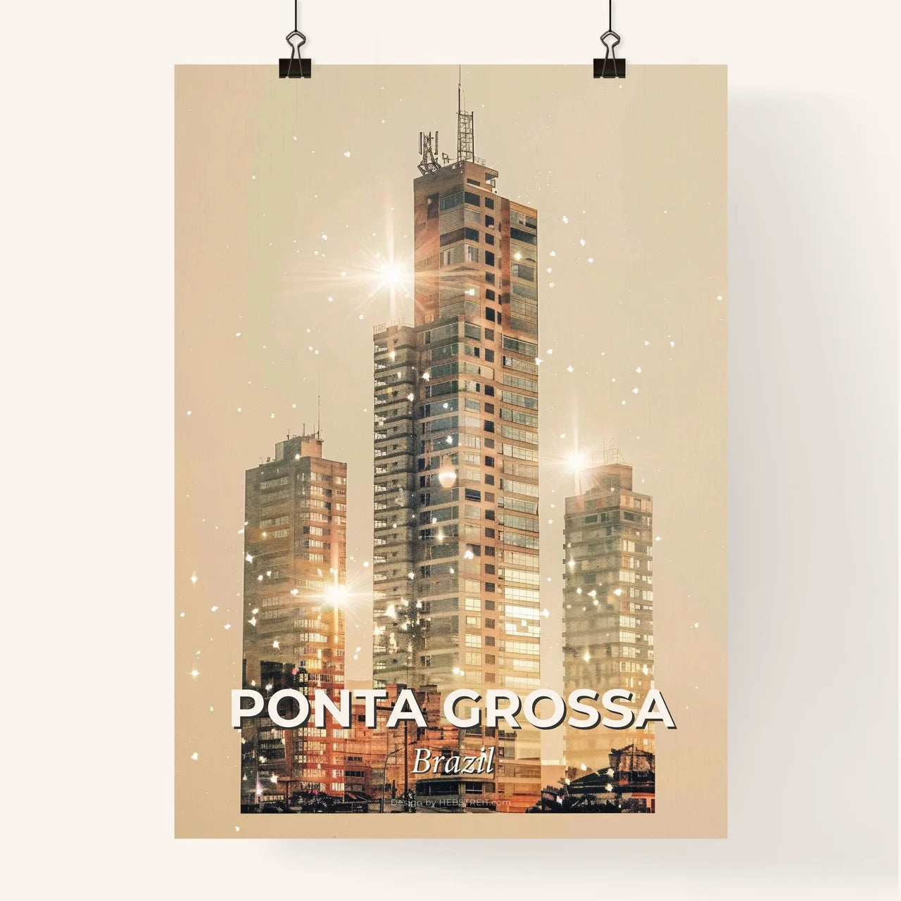 Ponta Grossa Skyline Double Exposure Composite Art Poster
