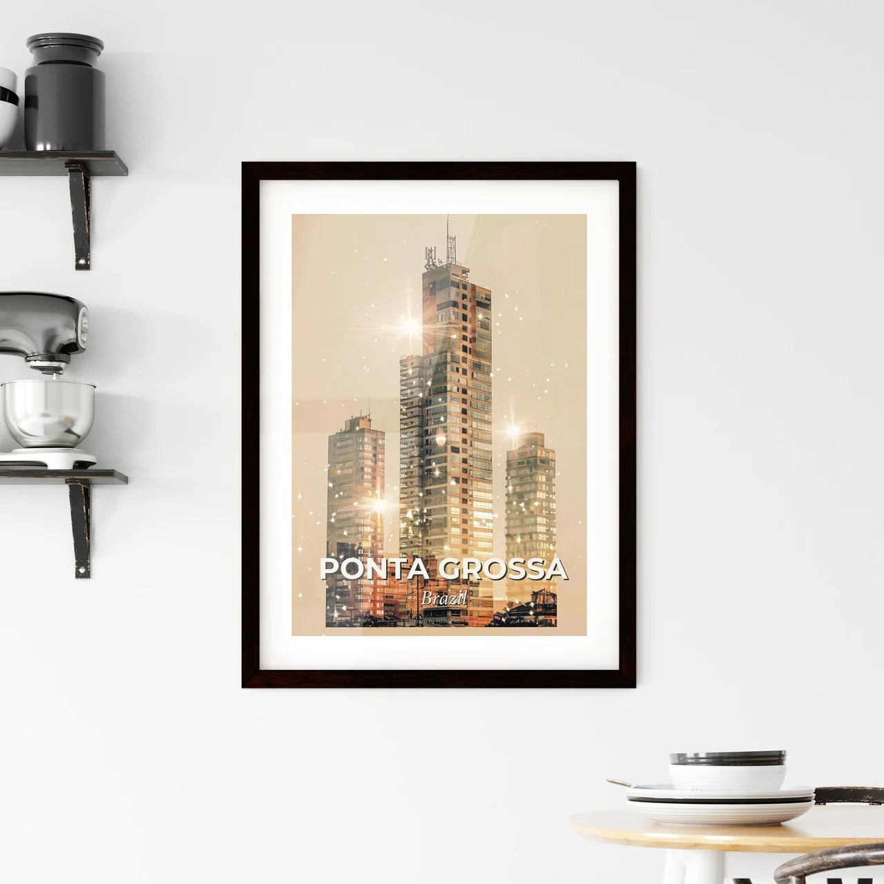 Ponta Grossa Skyline Double Exposure Composite Art Framed Print