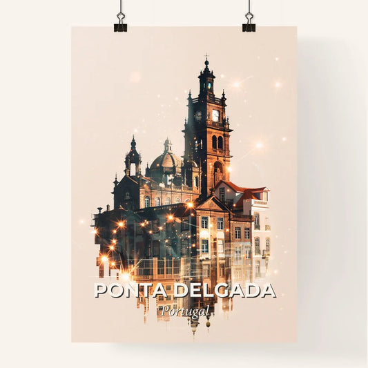 Ponta Delgada Skyline Double Exposure Poster Art Poster