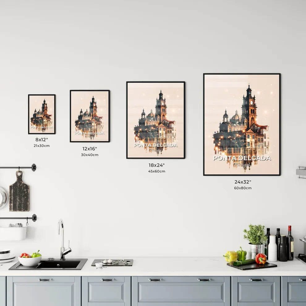 Ponta Delgada Skyline Double Exposure Poster Art Office Art