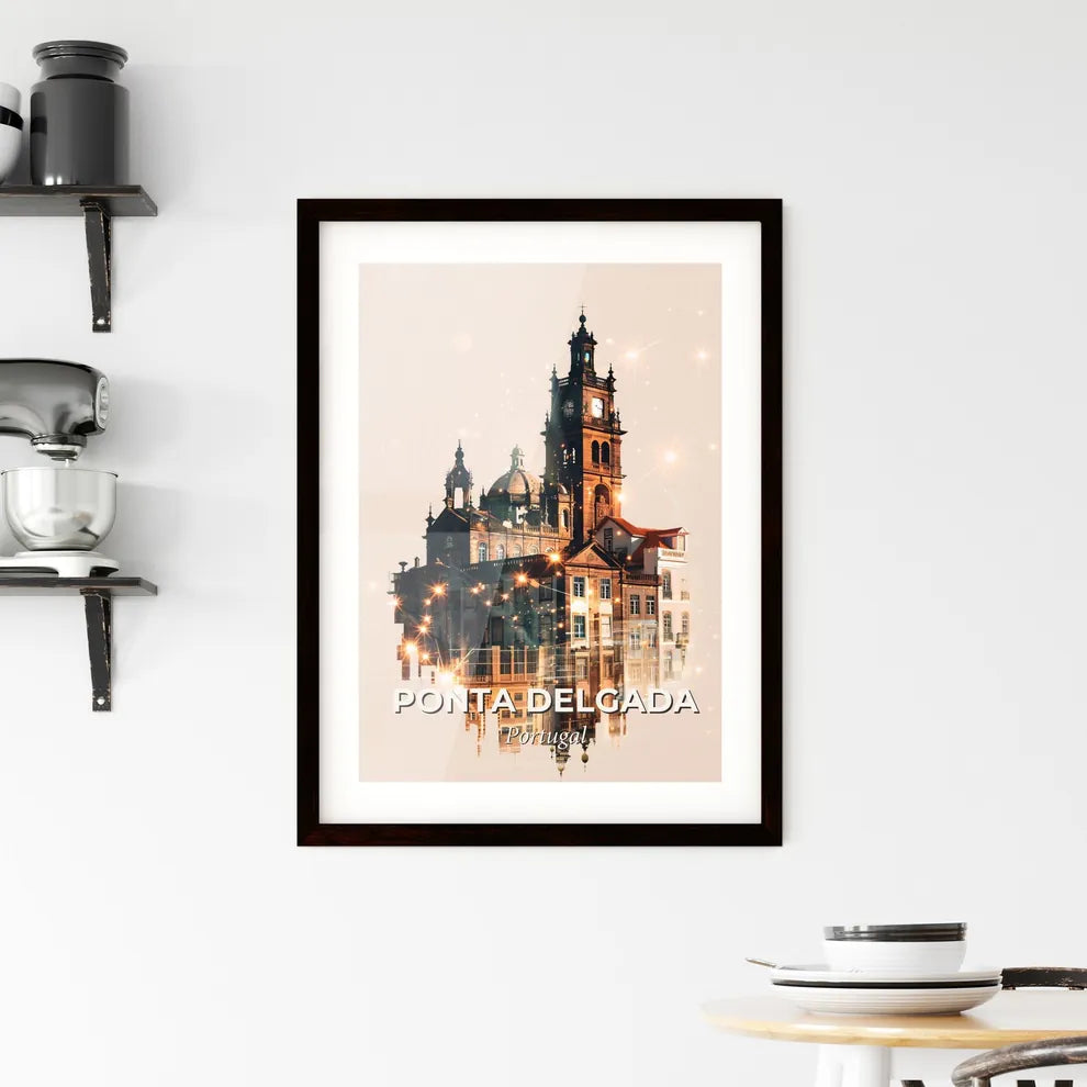 Ponta Delgada Skyline Double Exposure Poster Art Framed Print